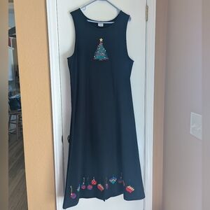 Westbound Black Kids Dress with Festive Tree and Ornament Design